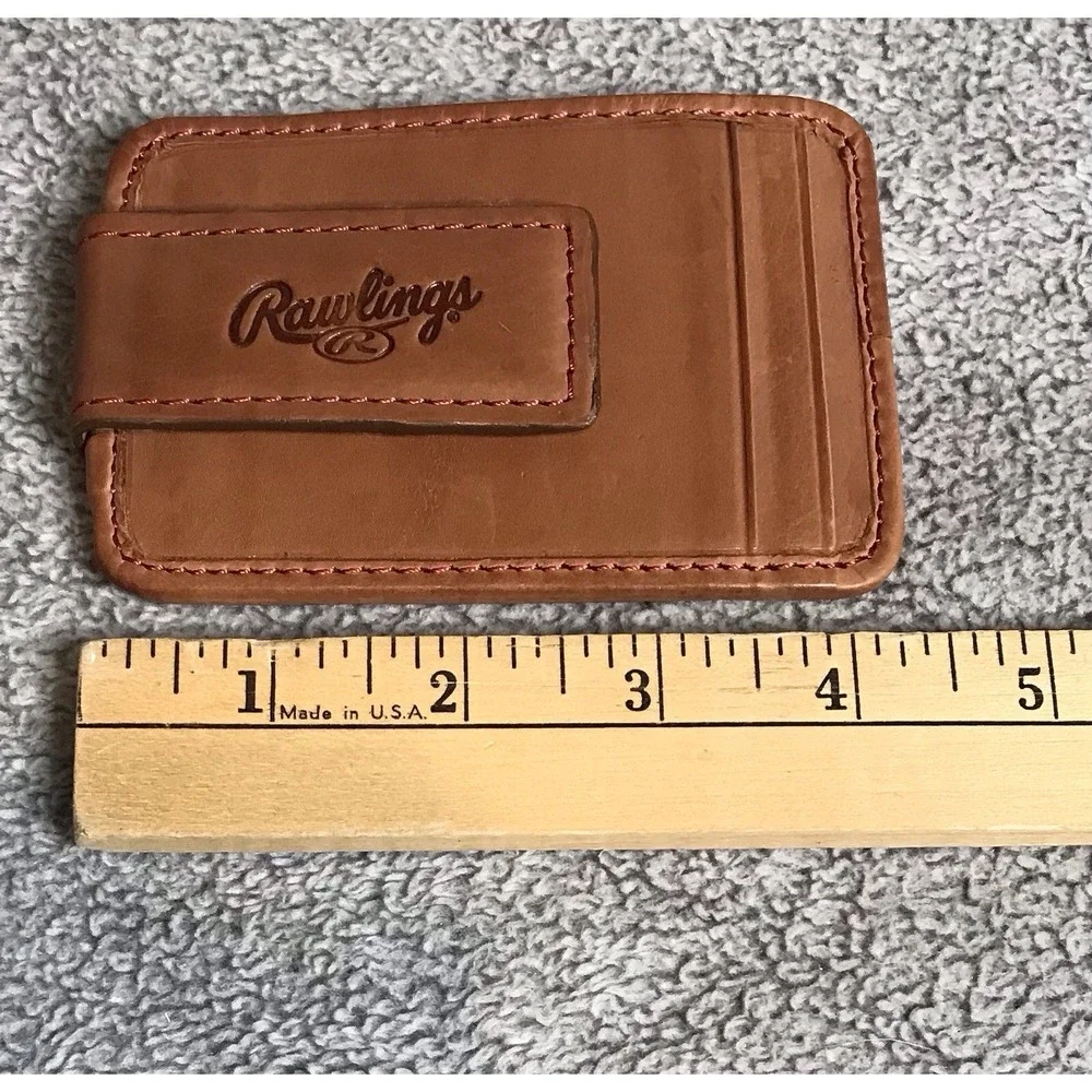 Rawlings Baseball Lace Stitch Tan Magnetic Money Clip with Front Pocket
